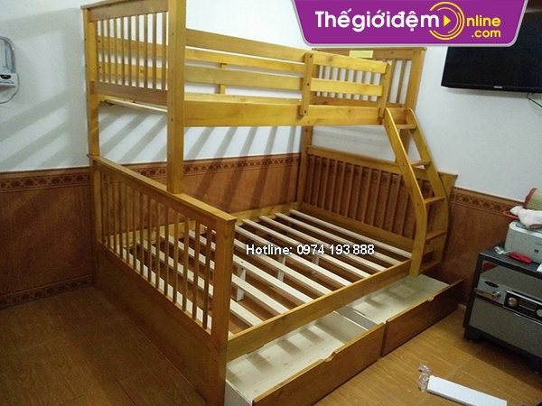 Giường tầng gỗ GTG007 màu vàng gỗ 